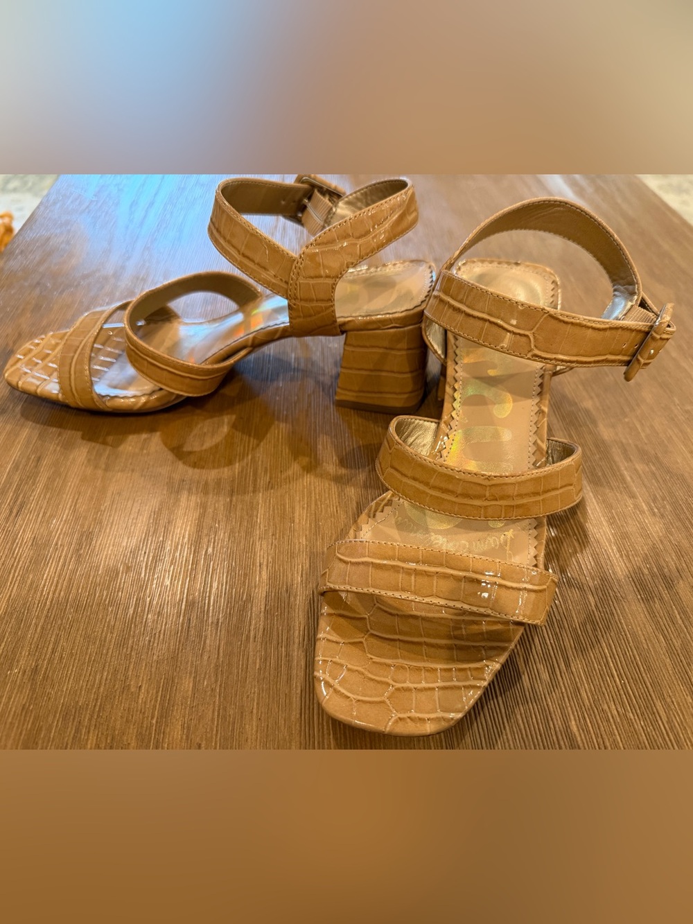 Circus by Sam Edelman Croc-Embossed Tan Block Heel Sandals